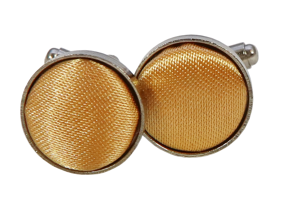 
  
Golden round satin fabric shiny cufflinks 

