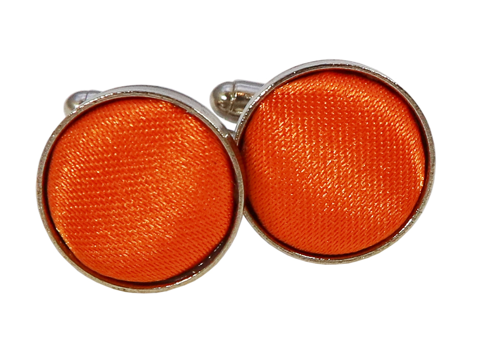 
  
Orange round satin fabric shiny cufflinks 

