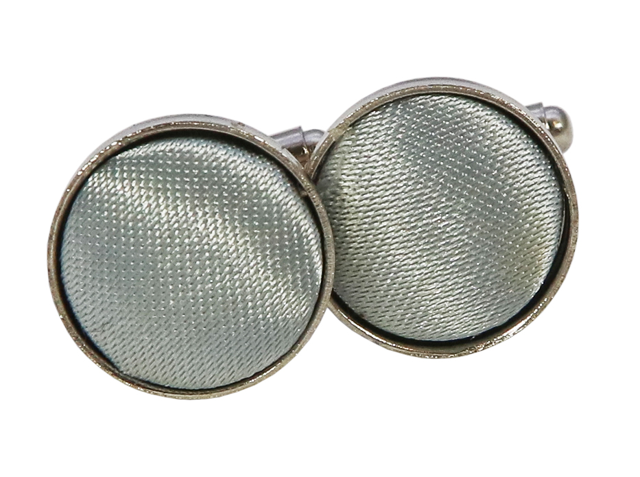 
  
Silver round satin fabric shiny cufflinks 

