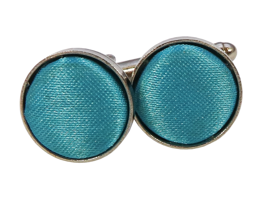 
  
Turquoise round satin fabric shiny cufflinks 

